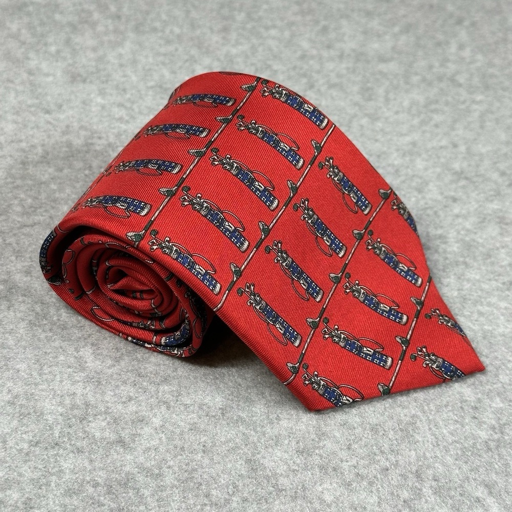 Vintage Jack Nicklaus Golf Tie Red Silk Novelty Clubs USA Classic 56x3.6in